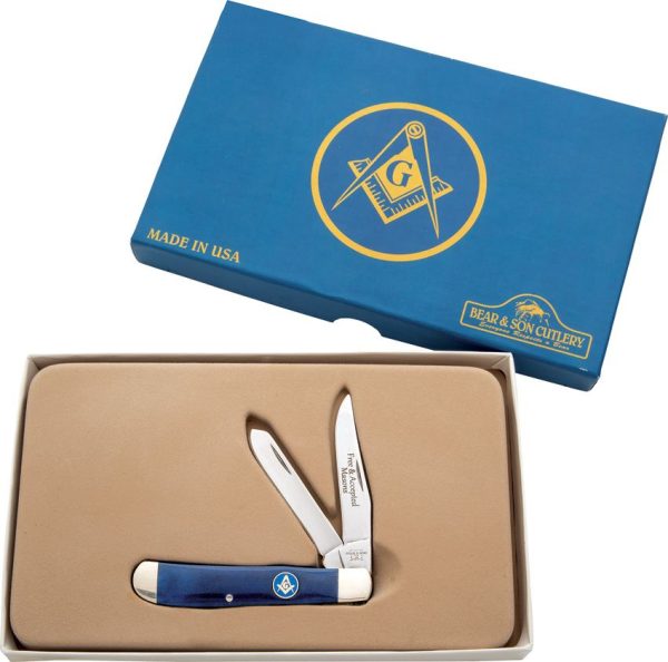 Bear & Son Masonic Trapper Blue Folding Knife 440 Stainless