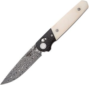 Bear & Son Lawman Slidelock Damascus White Bone Folding Knife