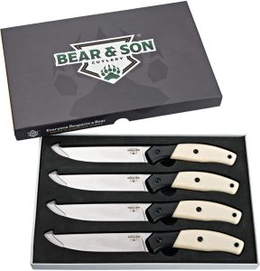 BCWSB36.jpg Bear & Son Steak Knife Set 14C28N Sandvik Bone Micarta 4pc