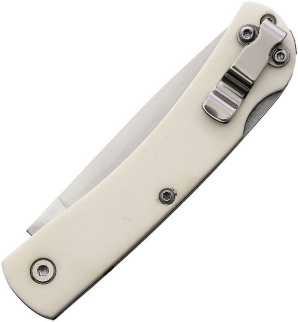 Bear & Son Small Lockback White Bone Satin Stainless