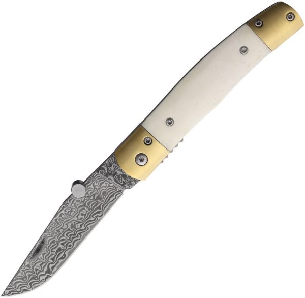 Betyar Maskara Linerlock Damascus Folding Knife Bone Handle