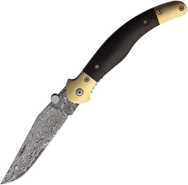 Betyar Fejesgorbe Damascus Folding Knife Brown Wood Linerlock