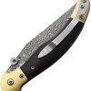 Betyar Fejesgorbe Damascus Folding Knife Brown Wood Linerlock