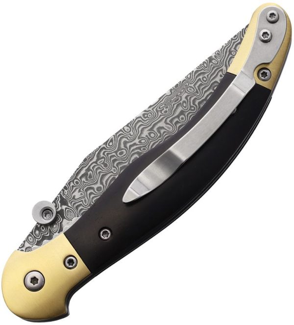 Betyar Fejesgorbe Damascus Folding Knife Brown Wood Linerlock