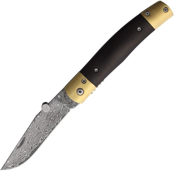 Betyar Maskara Linerlock Damascus Folding Knife Brown Wood