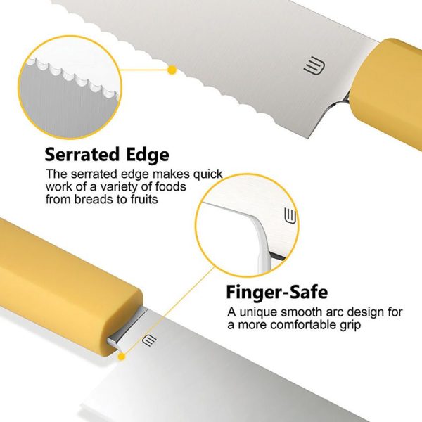 Butterfork Bread Knife Yellow 7.5" Serrated Fixed Blade