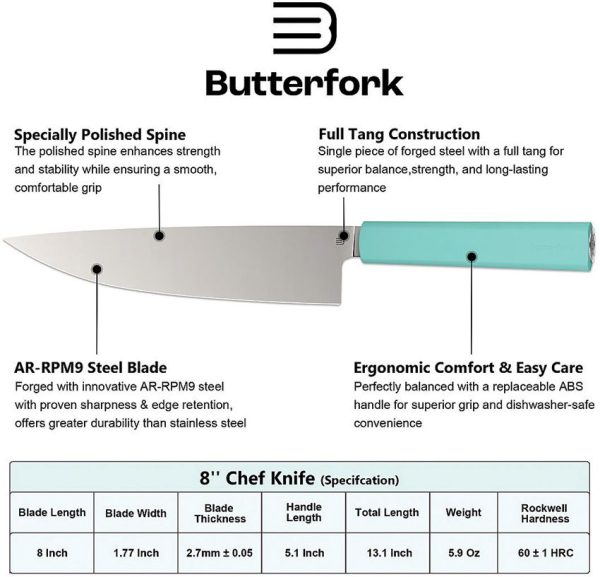 Butterfork Chef's Knife Mint Green 8" Stainless Blade Fixed