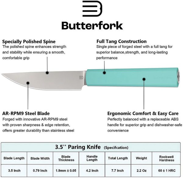 Butterfork Paring Knife Green 3.5" AR-RPM9 Fixed Blade