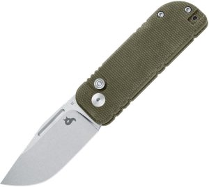 Black Fox NU-Bowie Button Lock Green Canvas Folding Knife D2