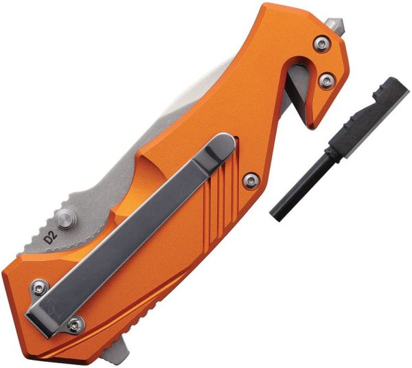 Black Fox Demand Rescue Linerlock Orange Folding Knife Glass Breaker