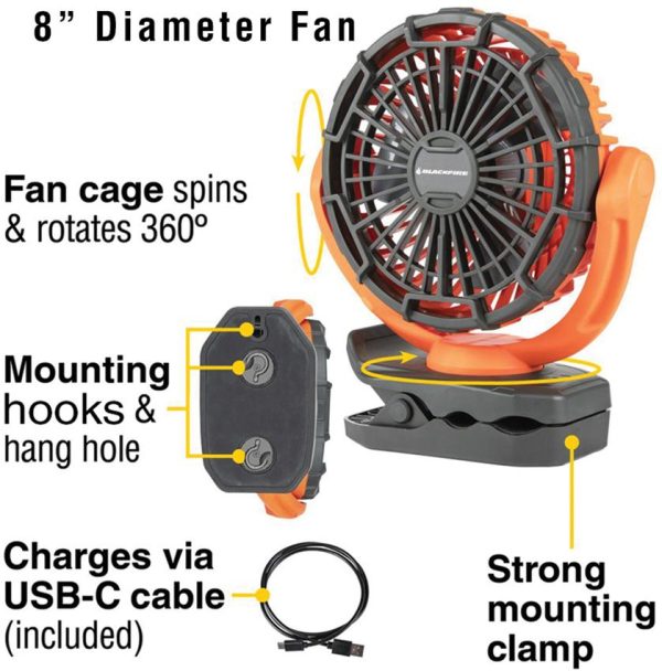 BFBBM9112_add_02.jpg BlackFire Rechargeable Clamp Fan 8 inch - USB Charging