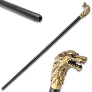 BK5761.jpg United Cutlery Brass Wolf Cane 37.5in Walking Stick
