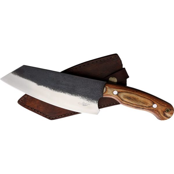 BenJahmin Camp Cleaver Fixed Blade Knife 7" Stainless Brown Wood