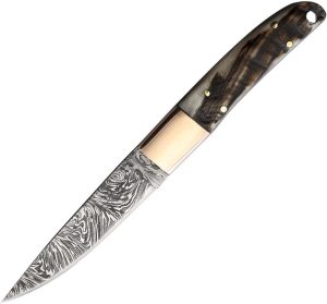 BenJahmin Fixed Blade Ram Horn Damascus Steel Knife 4.25"