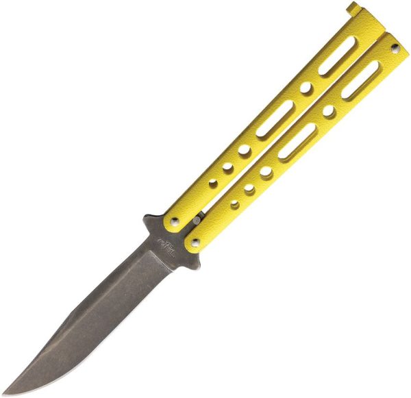 Benchmark Butterfly Yellow Stonewash Folding Knife 3.75" Blade