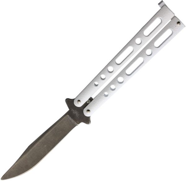 Benchmark Butterfly White Stonewash Folding Knife 3.75" Blade