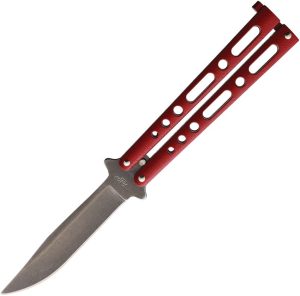 Benchmark Butterfly Red Stonewash Folding Knife 3.75" Blade