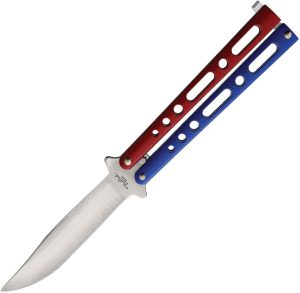 Benchmark Butterfly Red/Blue 4" Satin Folding Knife USA