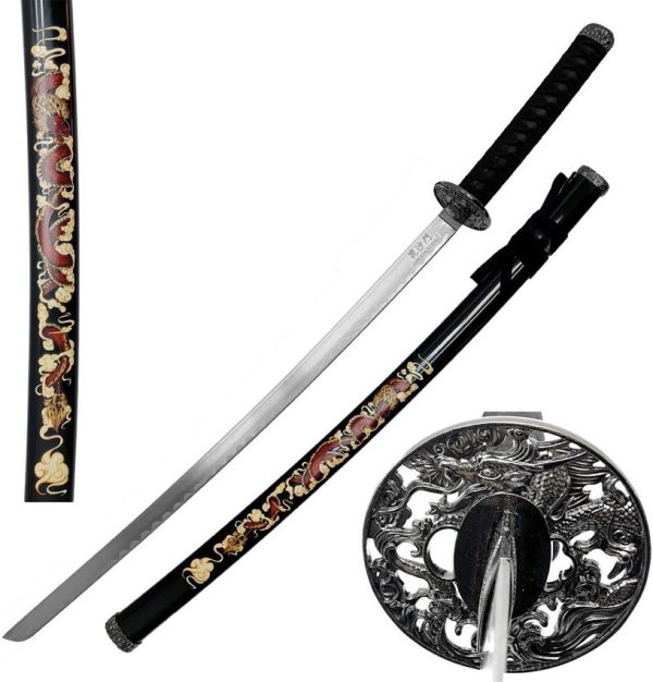 Bishamon Samurai Sword Black Dragon - 39.5 inches