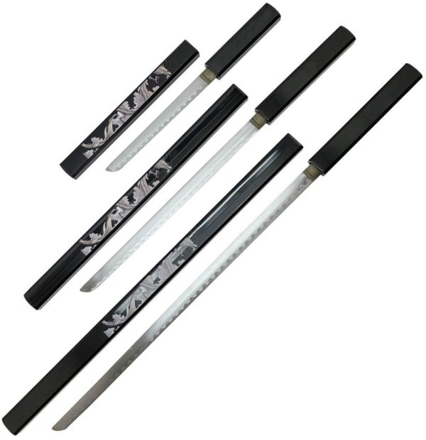 Bishamon Samurai Sword 3 Piece Set - Black Dragon