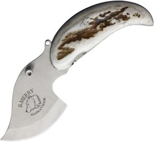B Merry Pocket Ulu Caribou Antler Folding Knife 440 Stainless