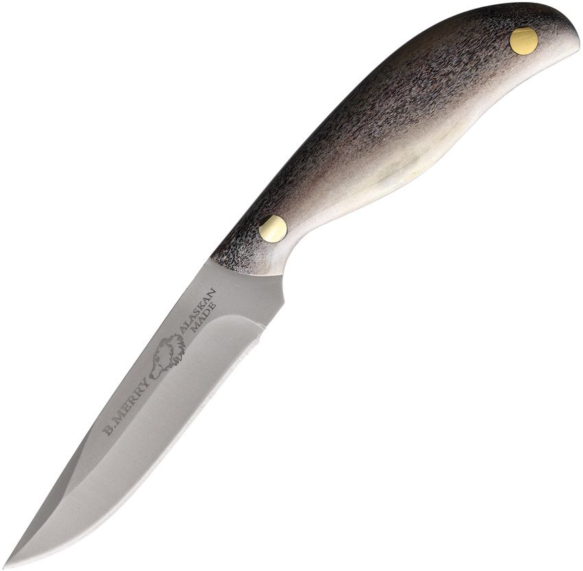 B Merry Skinner Caribou Antler Fixed Blade Knife 4.5" w/ Sheath