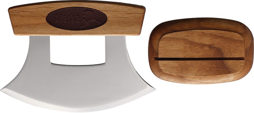 B Merry Ulu Fixed Blade Knife 5.75" Birch Wood Brown Leather
