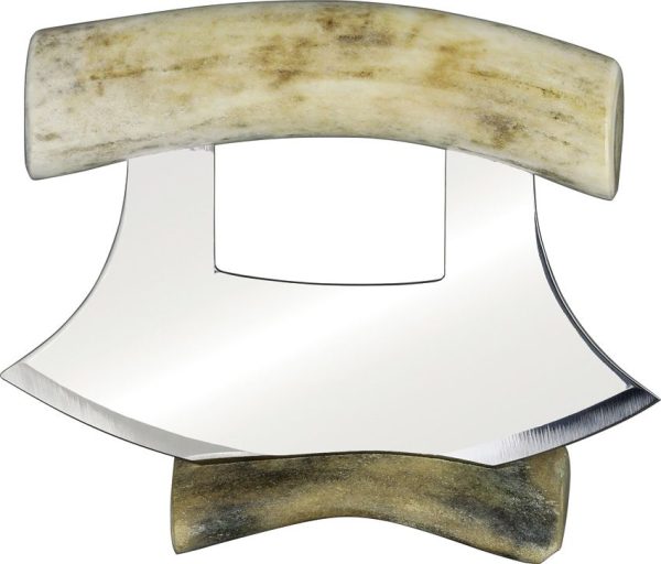 B Merry Ulu Caribou Antler Fixed Blade Knife 440 Stainless