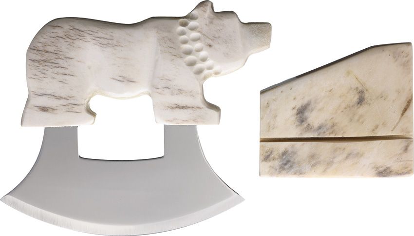 B Merry Ulu Moose Antler Walking Bear Fixed Blade Knife