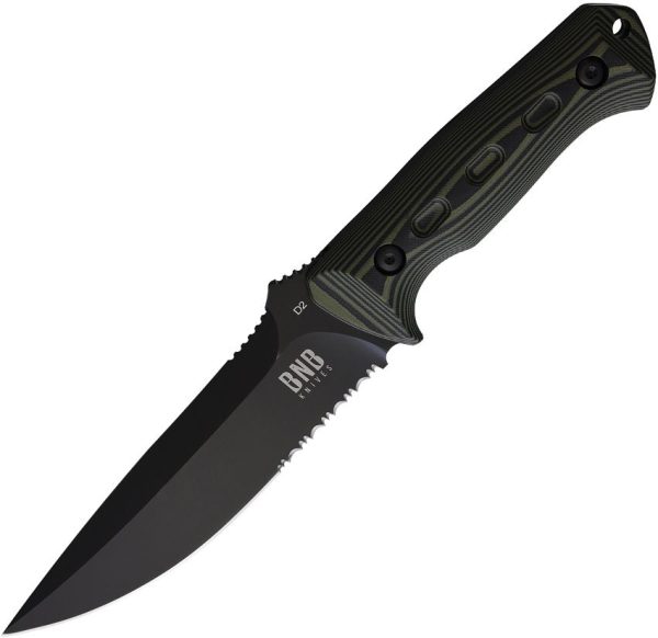 BucknBear Fixed Blade D2 Steel 6in Knife Black Green Canvas