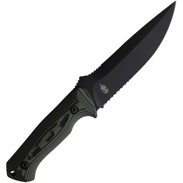 BucknBear Fixed Blade D2 Steel 6in Knife Black Green Canvas