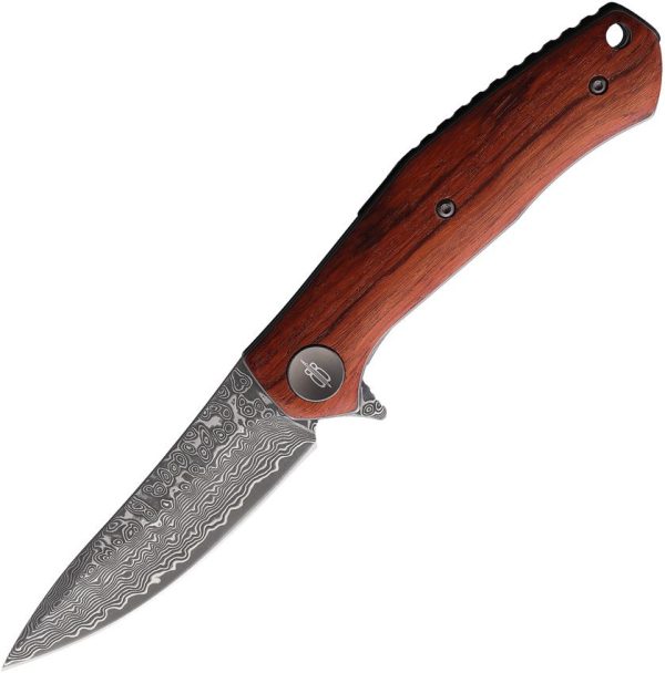 BNB1086M.jpg BucknBear Falcon Linerlock Damascus Folding Knife Brown Wood
