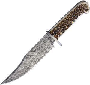 BucknBear Kings Stag Bowie Fixed Blade Damascus Steel Knife