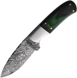 BucknBear Small Green Hunter Fixed Blade Damascus Steel Knife