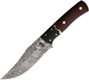 BucknBear Hunter Fixed Blade Damascus Steel Knife Red Wood
