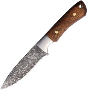BucknBear Classic Hunter Damascus Fixed Blade Knife Brown Wood