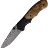 BucknBear Army Linerlock Folding Knife Damascus Steel Burl Wood