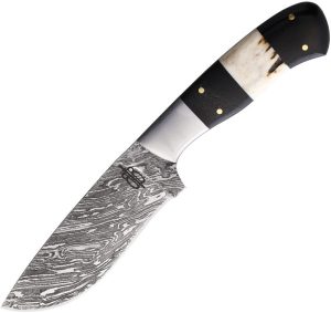 BucknBear Damascus Fixed Blade 4.5" Knife Black Leather Sheath