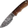 BucknBear Mini Camper Fixed Blade Knife Damascus Steel Brown Wood