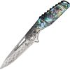 BucknBear Abalone Linerlock Damascus Folding Knife 3" Blade
