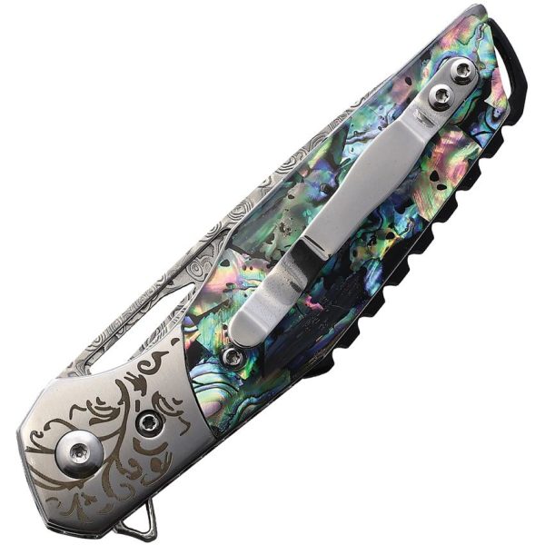 BucknBear Abalone Linerlock Damascus Folding Knife 3" Blade