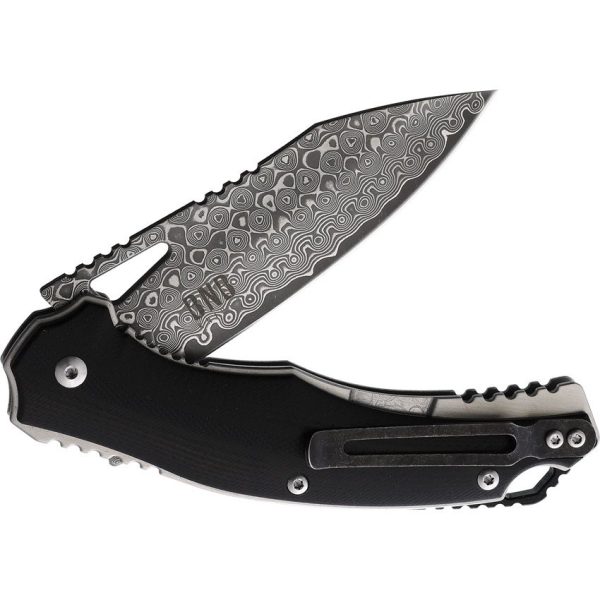 BucknBear Black Panther Damascus Folding Knife Linerlock G10