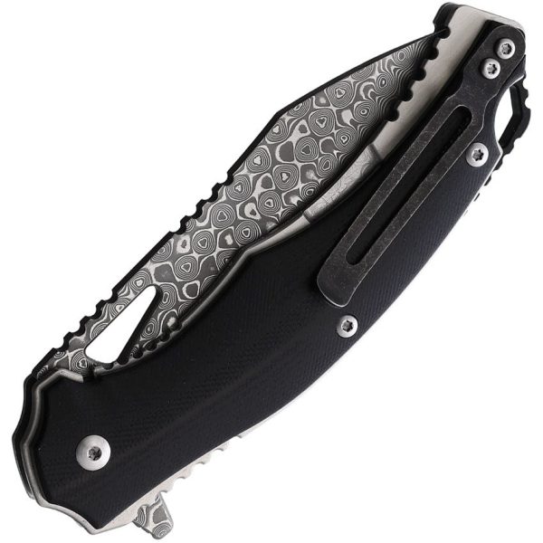 BucknBear Black Panther Damascus Folding Knife Linerlock G10