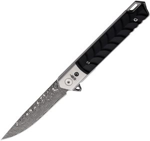 BucknBear Hornet Linerlock Damascus Folding Knife Black G10