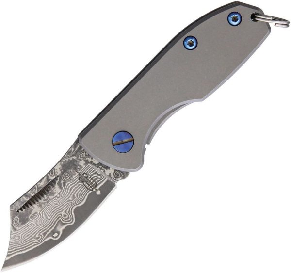 BucknBear Mini EDC Framelock Damascus Folding Knife Gray Titanium