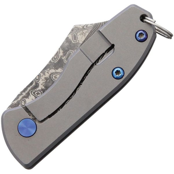 BucknBear Mini EDC Framelock Damascus Folding Knife Gray Titanium