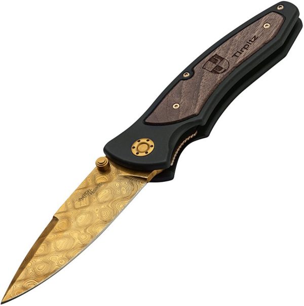 Boker Tirpitz Damascus Linerlock Walnut Inlay