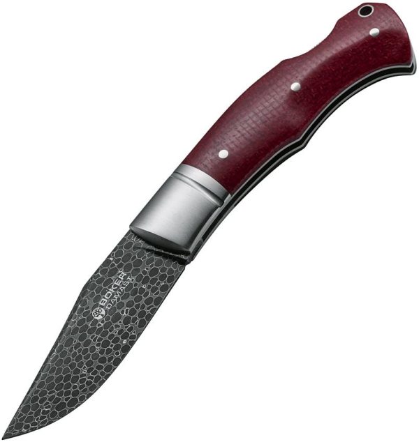 Boker Durand Damascus Lockback Red Micarta