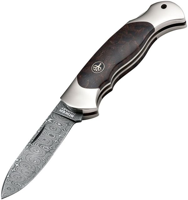 Boker Scout Lockback Curly Birch Damascus Steel