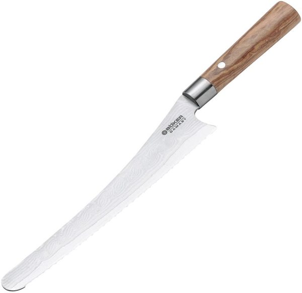 Boker Damast Bread Knife - Olive Damascus Serrated